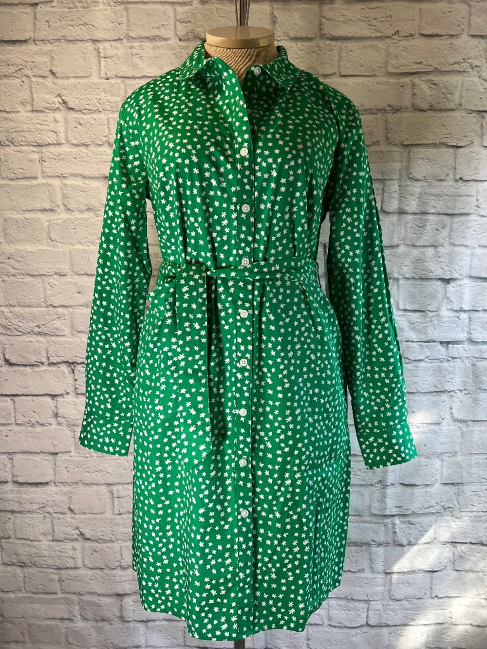 DKNY Button Front green & White Cotton Shirtdress Size 10